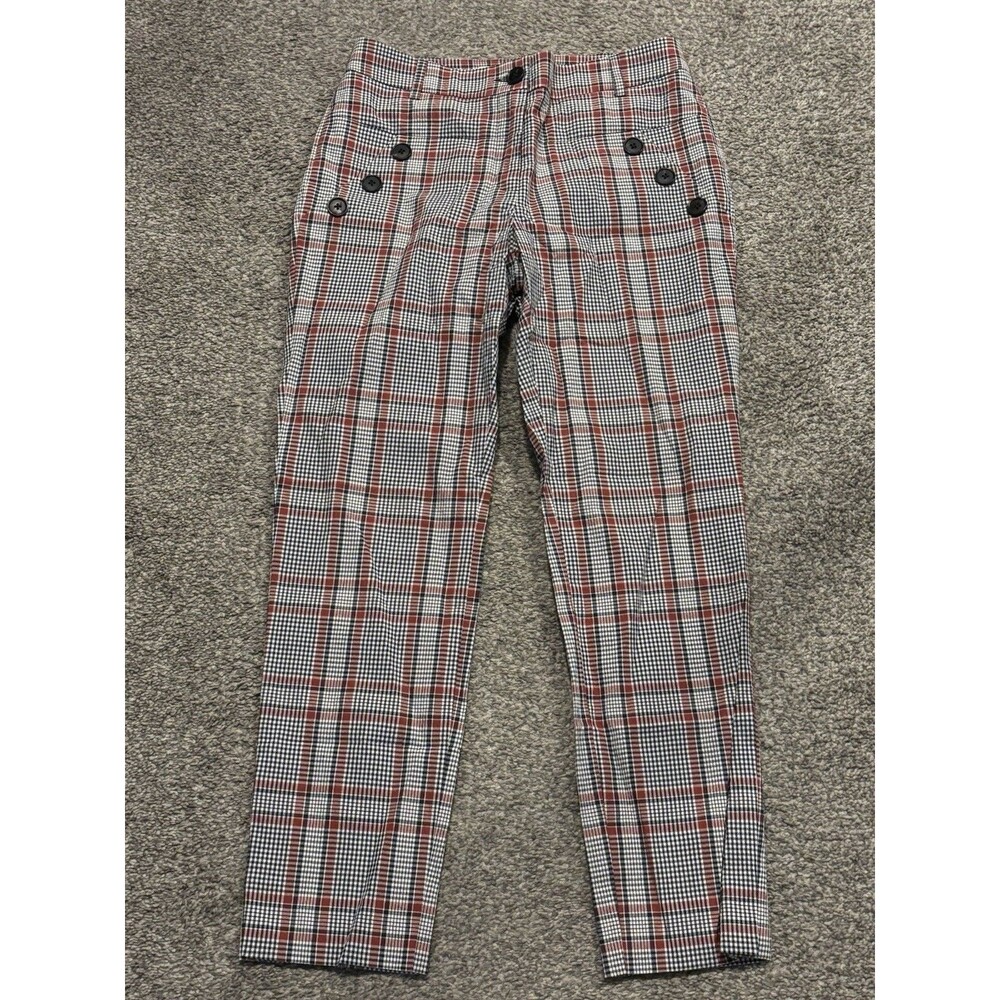 Veronica Beard Pants Farrow Trousers Button in Navy Rust Plaid Size 0